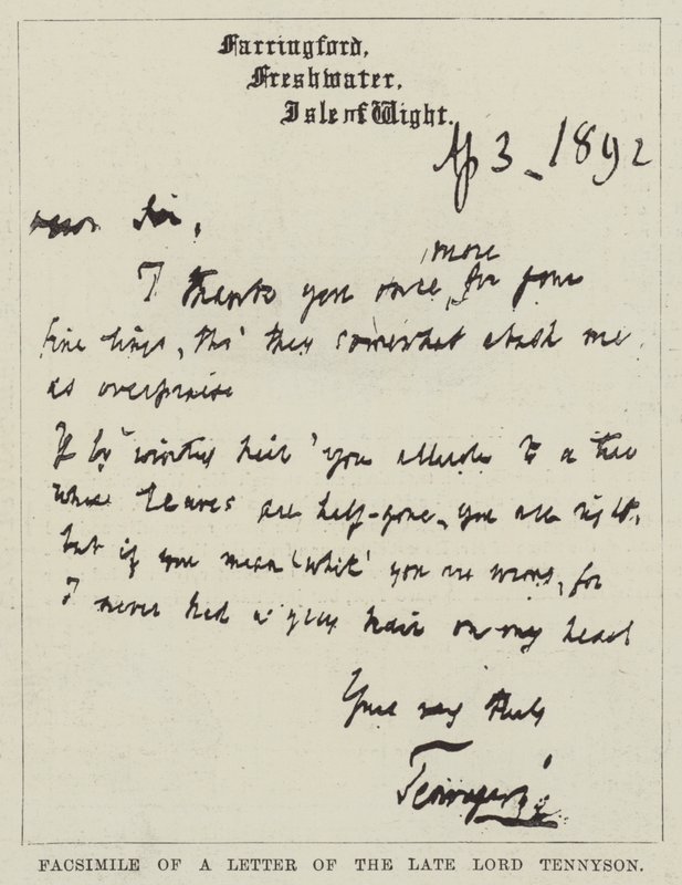 Fac-símile de uma Carta do falecido Senhor Tennyson (gravura) de English School