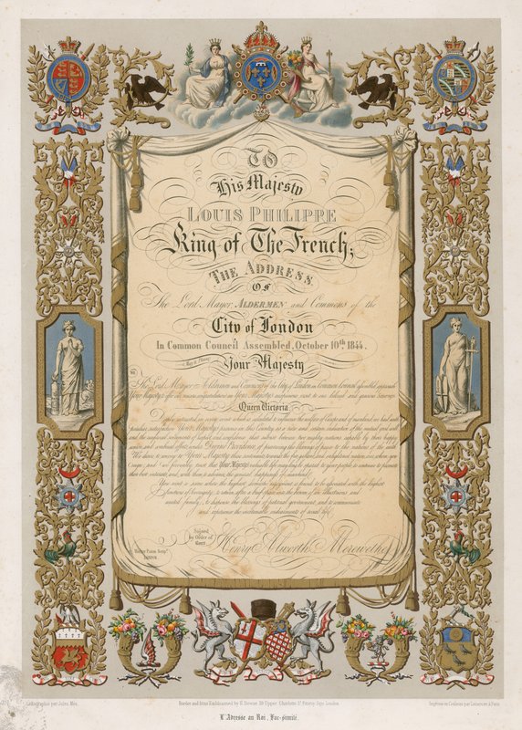 Fac-símile do discurso do prefeito a Louis Philippe, rei da França, 10 de outubro de 1844 de English School