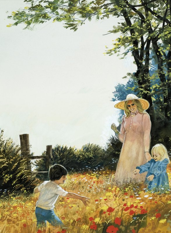 Família, em, campo florido de English School