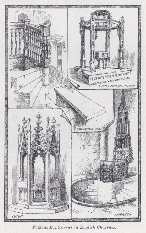Famosos batistérios em igrejas inglesas (litho) de English School