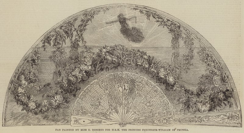 Fã pintado pela Srta. E Roberts para HRH a Princesa Frederick-William da Prússia (gravura) de English School