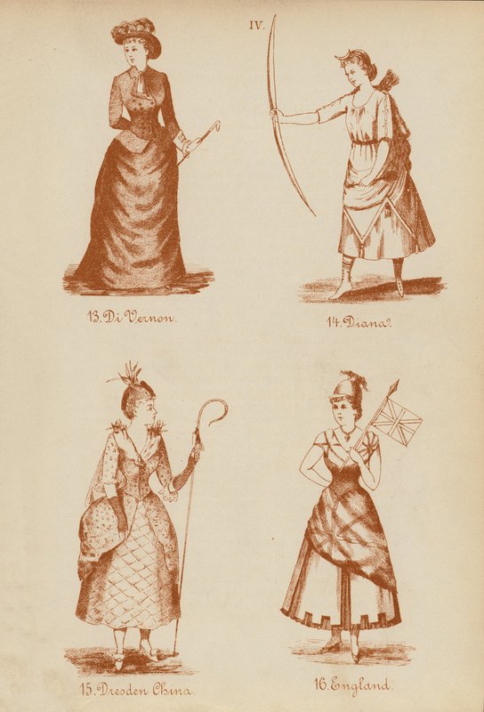 Fatos de fantasia: Di Vernon, Diana, Dresden China, Inglaterra (litografia) de English School