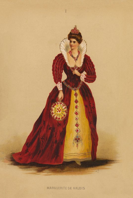 Fatos de fantasia: Margarida de Valois (litografia a cores) de English School