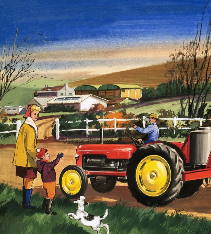 Agricultor dirigindo um trator de English School