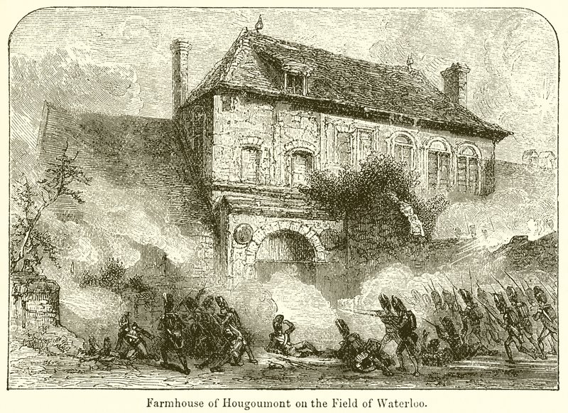 Casa de fazenda de Hougoumont no campo de Waterloo de English School