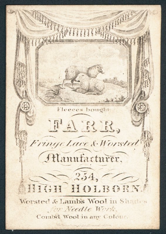 Farr, franja rendas e fabricante de pêlos, cartão de comércio de English School