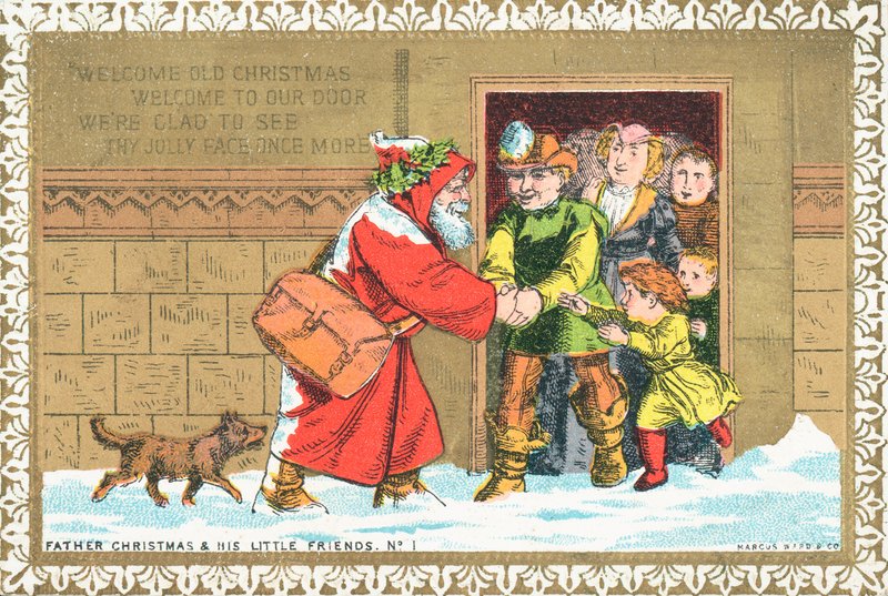 Pai Natal e seus amigos pequenos no. 1, cartão de Natal de English School
