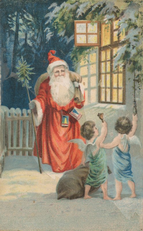 Pai Natal carregando um saco de presentes de English School