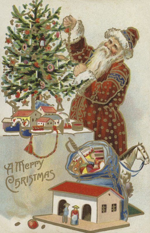 Pai Natal decorando uma árvore de Natal de English School