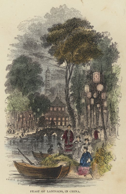 Festa das Lanternas, na China (gravura colorida) de English School
