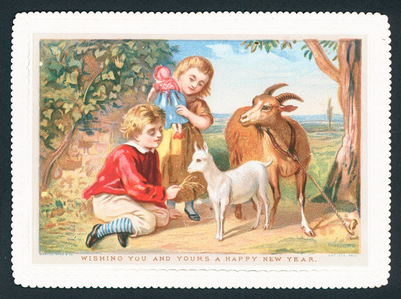 Cabras de alimentação, cartão de ano novo de English School