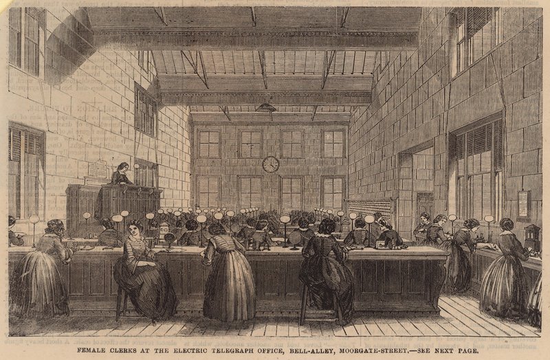 Funcionários do escritório da Electric Telegraph, Bell Alley, Moorgate Street de English School
