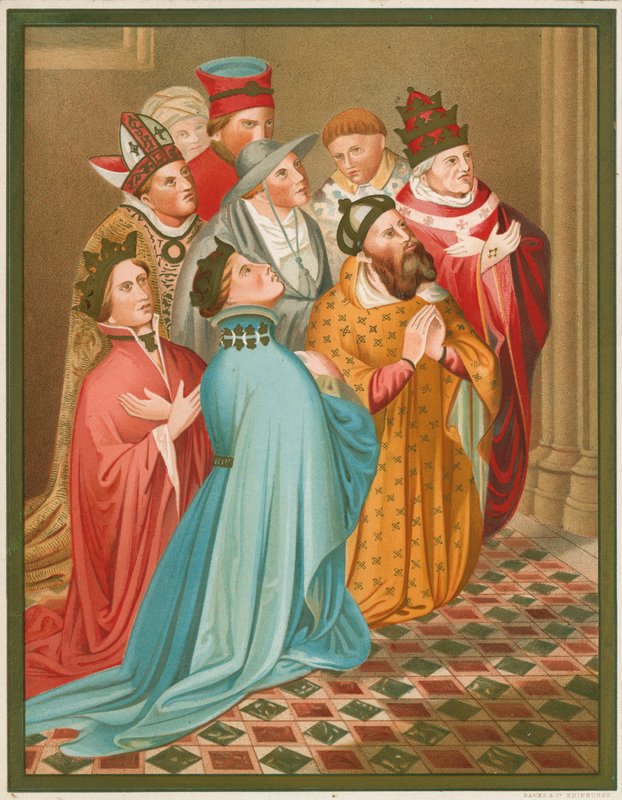 Ferdinand I, rei de Arragon, sua rainha, o imperador Sigismund e o papa Martin V de English School