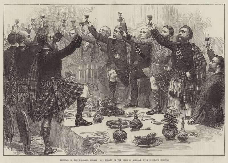 Festival da Sociedade das Highlands, a Saúde do Duque de Rothsay, com Honras das Highlands (gravura) de English School