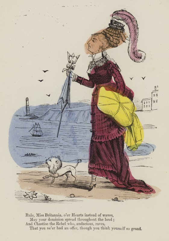 Figura de uma mulher caminhando à beira-mar com um cachorro pequeno de English School