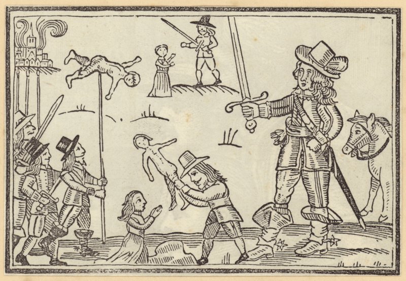 Figuras de soldados empunhando espadas contra crianças de English School