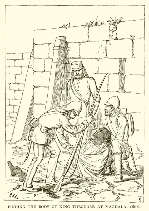 Encontrando o corpo do rei Theodore em Magdala, 1868 de English School