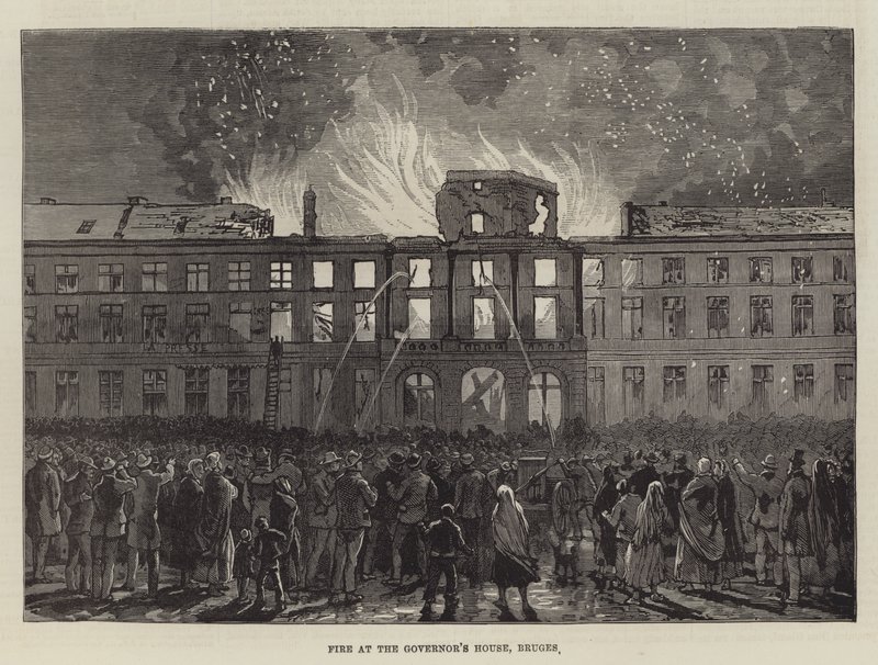 Incêndio na Casa do Governador, Bruges (gravura) de English School