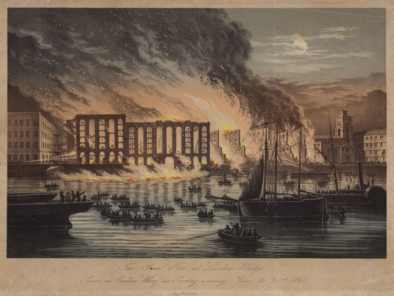 Incêndio perto da Ponte de Londres de English School