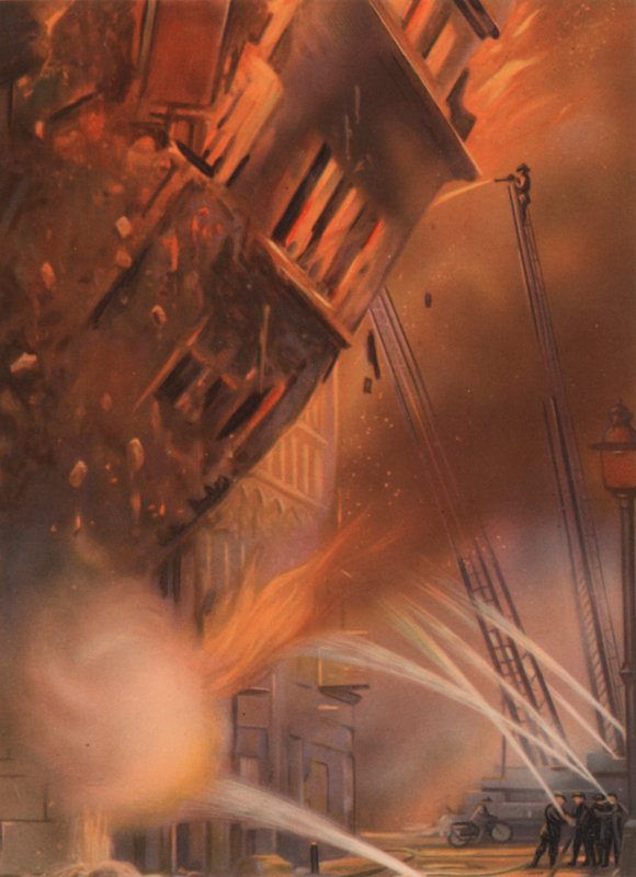 Bombeiros a combater um incêndio durante a Blitz em Londres, Segunda Guerra Mundial de English School