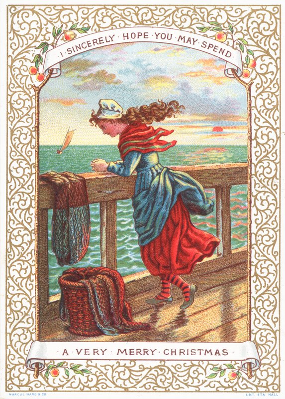 Pescadora, olhando para o mar, cartão de Natal de English School