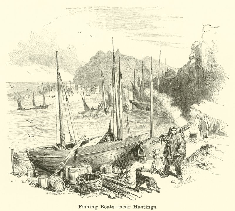 Barcos pesca, perto, hastings de English School