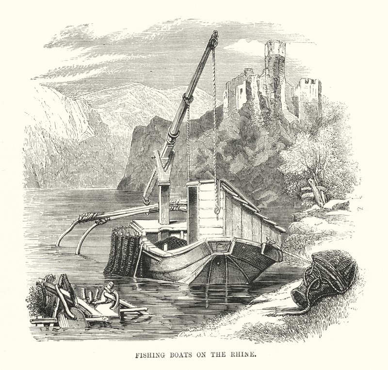 Barcos de Pesca no Reno (gravura) de English School