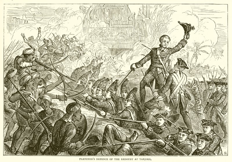 Fletchers defesa do reduto em Tanjore (1771) de English School