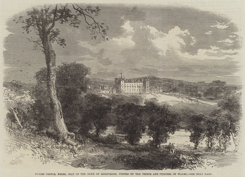 Castelo dos Andares, Kelso, Sede do Duque de Roxburghe, visitado pelo Príncipe e Princesa de Gales (gravura) de English School