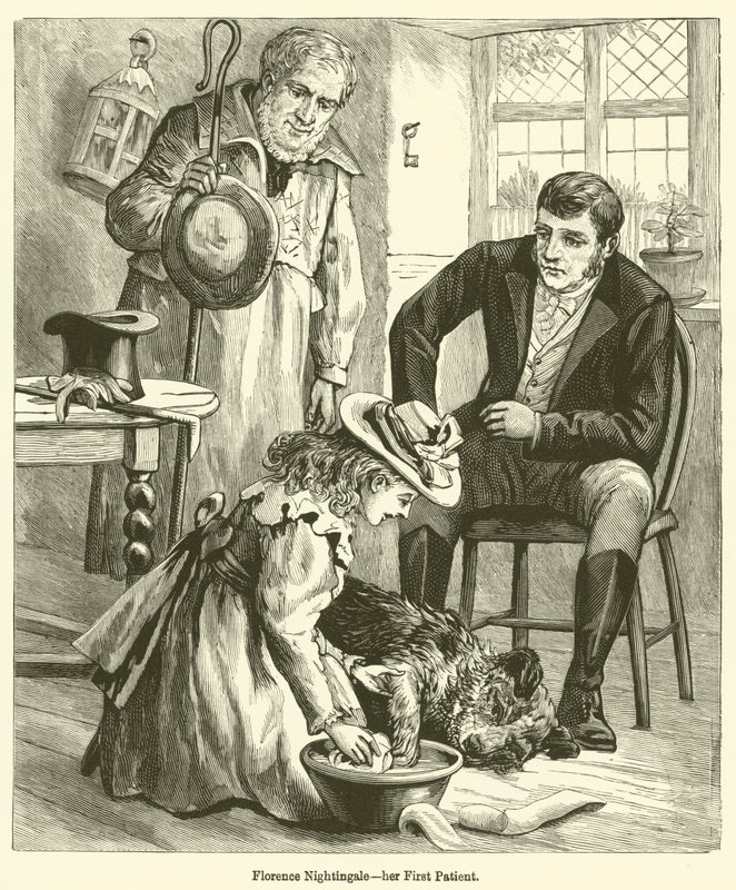 Florence Nightingale, sua Primeira Paciente (gravura) de English School