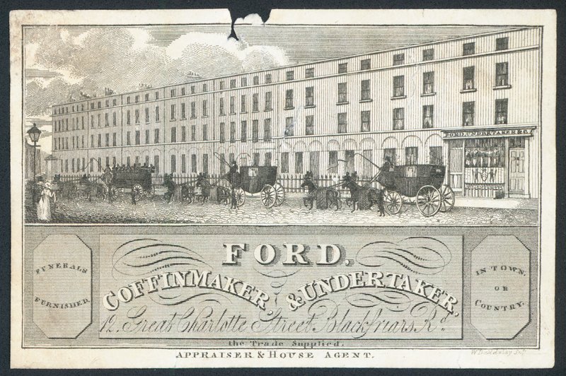 Ford, coffinmaker e undertaker, cartão de comércio de English School