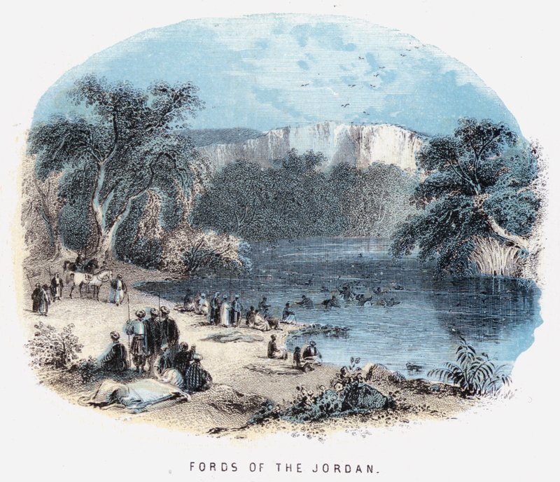 Fords of the Jordan (gravura colorida) de English School