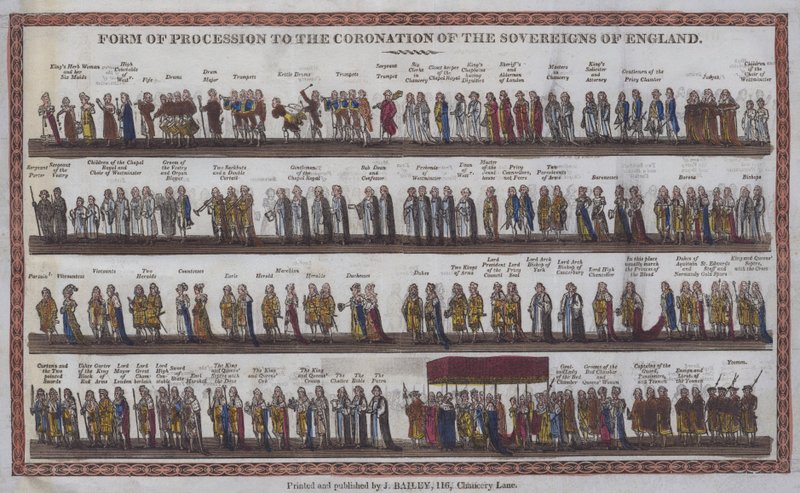 Forma de Procissão à Coroação dos Soberanos de Inglaterra (xilogravura colorida) de English School