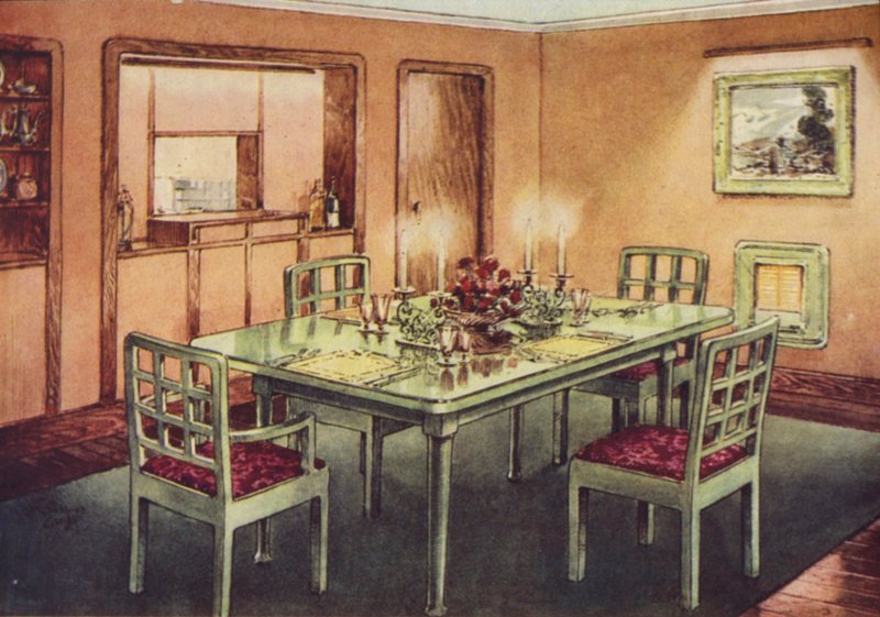 Sala de jantar formal (lito a cores) de English School