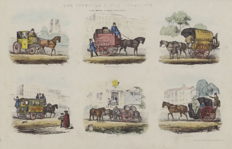 Formas de transporte em Londres em meados do século XIX (aquatint) de English School