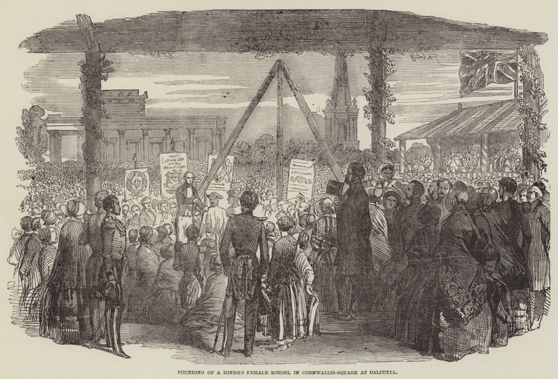 Fundação de uma Escola Feminina Hindoo em Cornwallis-Square em Calcutá (gravura) de English School