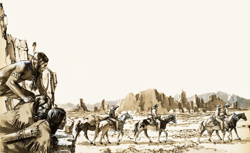 Quatro homens se dirigem para a Funeral Mountain e Death Valley além de English School