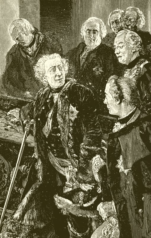 Frederico, o Grande, junto ao caixão do Grande Eleitor (gravura) de English School