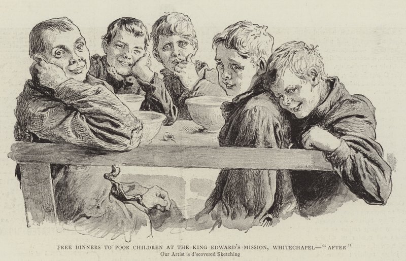 Jantares Gratuitos para Crianças Pobres na Missão do Rei Eduardo, Whitechapel, "depois" (gravura) de English School