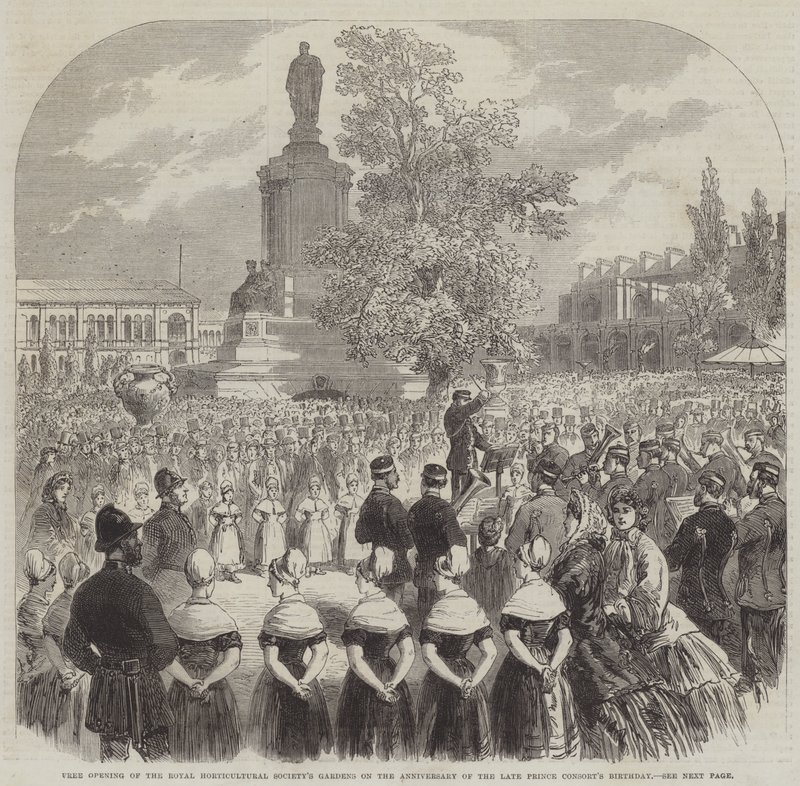 Abertura livre dos jardins da Royal Horticultural Society no aniversário do falecido Príncipe Consorte (gravura) de English School