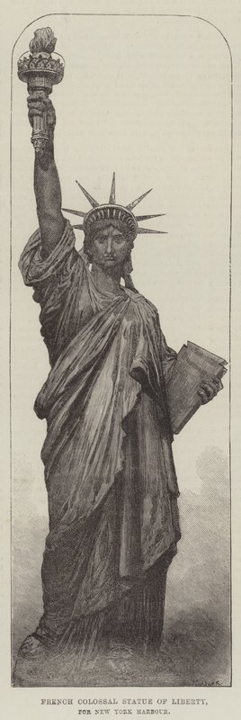 Estátua da Liberdade Colossal Francesa, para o Porto de Nova Iorque (gravura) de English School