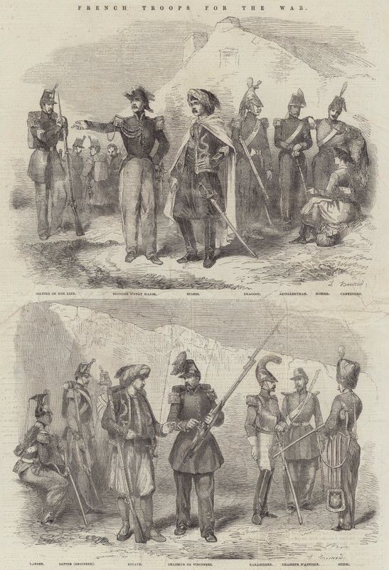 Tropas francesas para a guerra (gravura) de English School