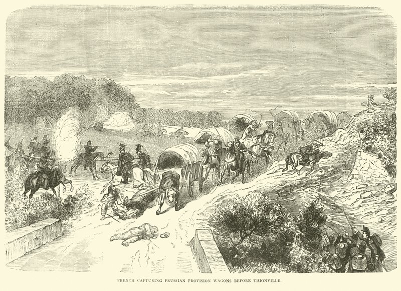 Francês capturando vagões de provisão prussianos antes de Thionville, setembro de 1870 de English School