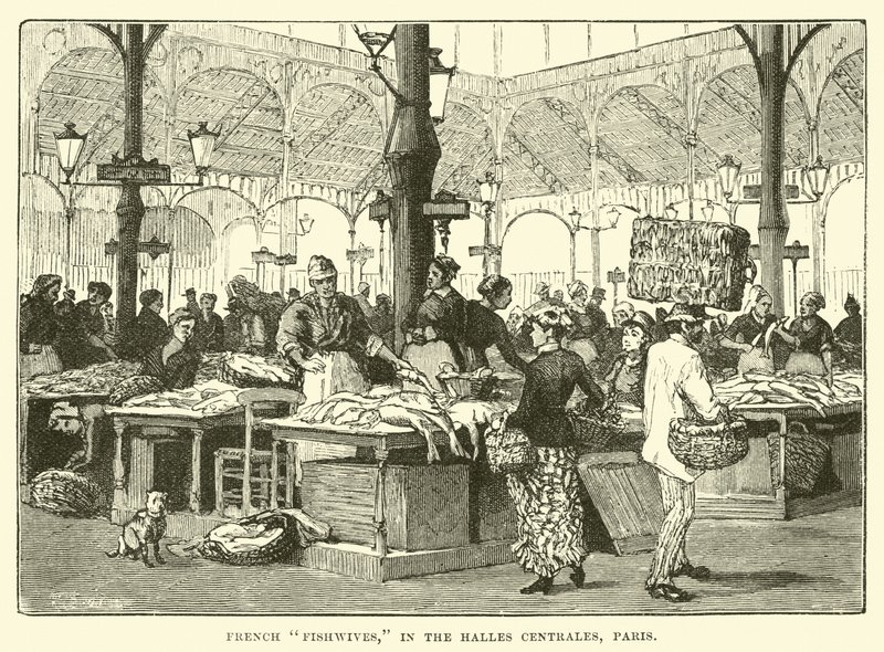 Fishwives franceses, no Halles Centrales, Paris de English School