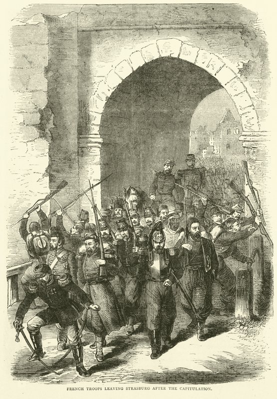Tropas francesas deixando Estrasburgo após a capitulação, setembro de 1870 de English School