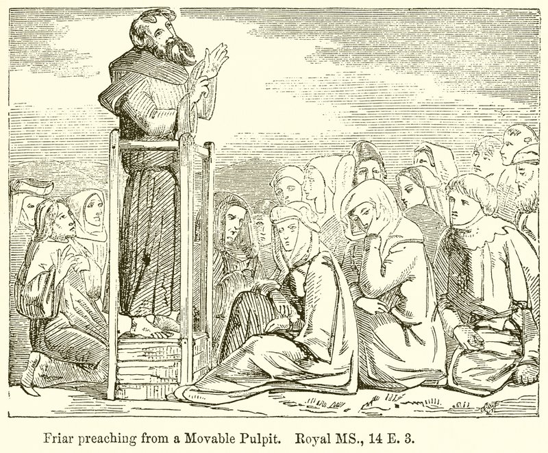 Frei pregando de um púlpito móvel. Royal MS, 14 E. 3 de English School