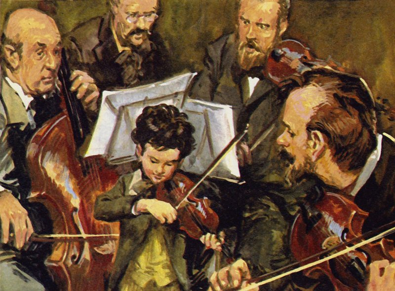 Fritz tocou com o quarteto de seu pai em um violino em miniatura de English School