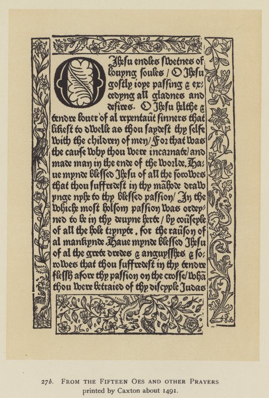 Dos Quinze Oes e outras Orações impressas por Caxton cerca de 1491 (litho) de English School