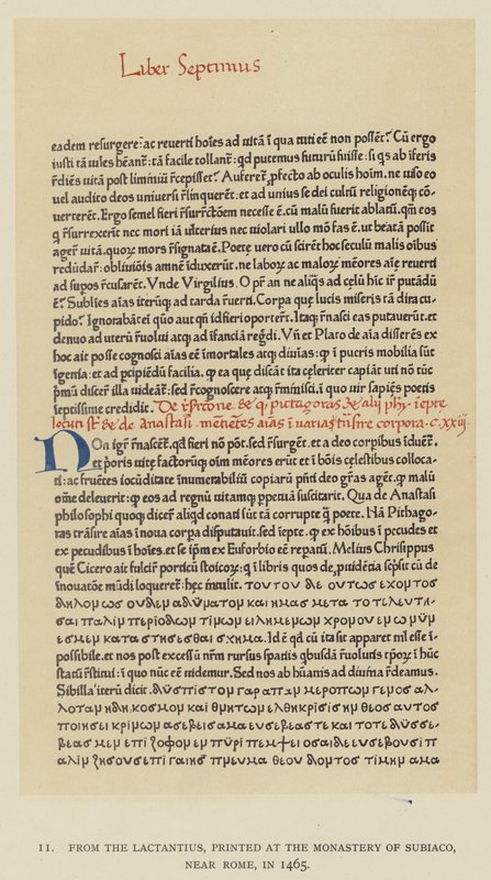 Do Lactantius, impresso no Mosteiro de Subiaco, perto de Roma, em 1465 (litho) de English School