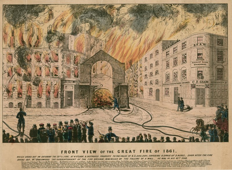 Vista frontal do grande incêndio de 1861 de English School